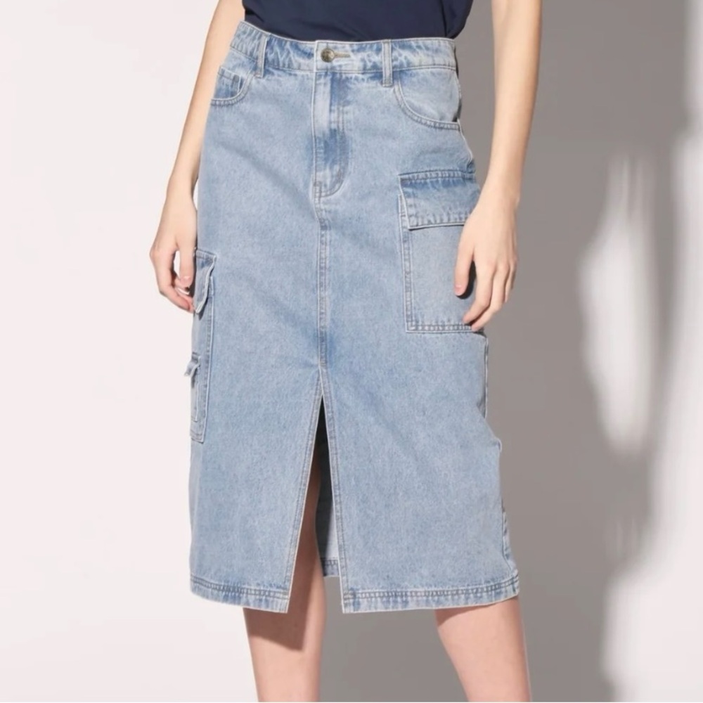 Walter Baker NWT Tally Blue Cargo Denim Midi Skirt